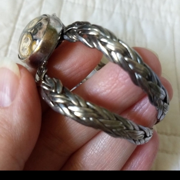 Sterling Silver Leopard Jasper Artisan Cuff Bracelet with Double Plate Braids - Picture 12 of 12